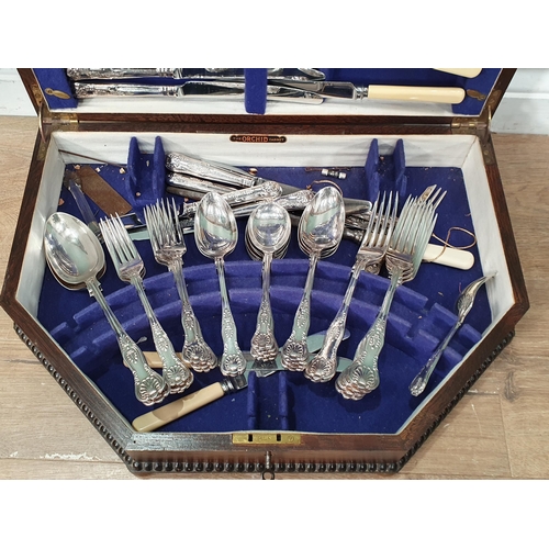 463 - An oak cased Canteen of plated King's Pattern Cutlery and other plated Serving Spoons and Carving Kn... 