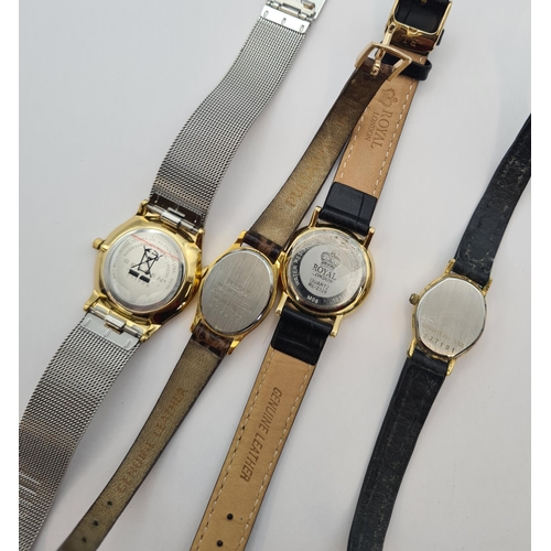 155 - A lady's Skagen, Denmark quartz Wristwatch the steel dial with hourly baton markers in gold tone and... 