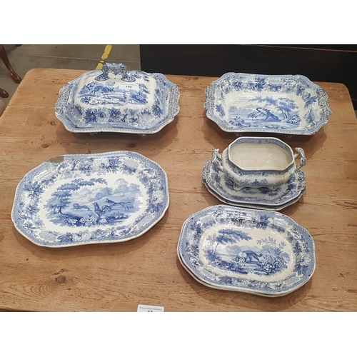 149 - A small quantity of 19th Century Spode blue and white Dinnerware printed Aesop's Fables characters i... 