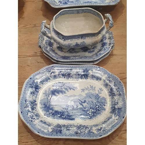 149 - A small quantity of 19th Century Spode blue and white Dinnerware printed Aesop's Fables characters i... 