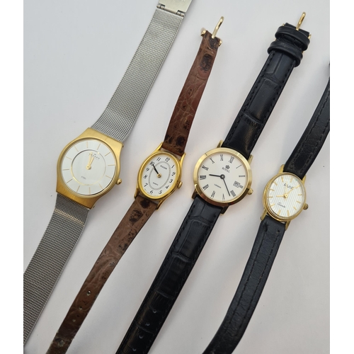 155 - A lady's Skagen, Denmark quartz Wristwatch the steel dial with hourly baton markers in gold tone and... 