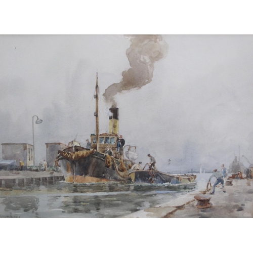 379 - WILLIAM HYAMS. Passing through the Lock, Southwick, signed, watercolour, 14 x 19 in; and one other w... 