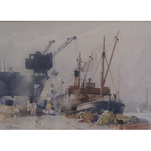 379 - WILLIAM HYAMS. Passing through the Lock, Southwick, signed, watercolour, 14 x 19 in; and one other w... 