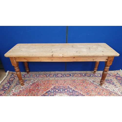 1 - A large pine Farmhouse Table on turned supports 6ft 5in L x 2ft 6in H