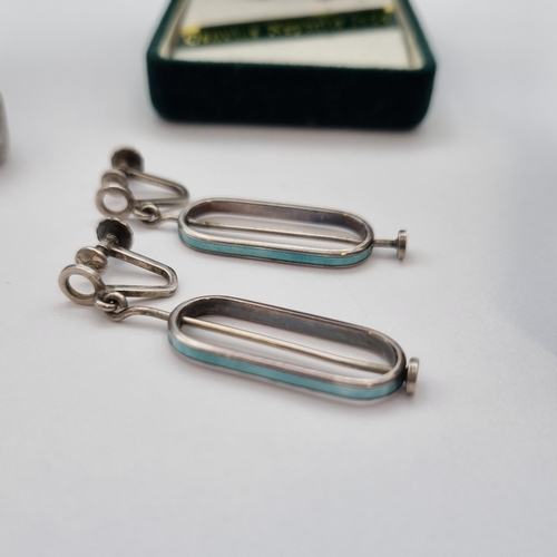 170 - A pair of Modernist Scandinavian Silver & Enamel Earrings stamped 925 and makers mark M or E and Two... 