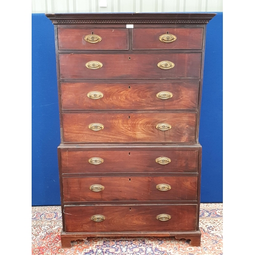 18 - A 19th Century mahogany Chest on Chest fitted two short and six long drawers raised on ogee bracket ... 