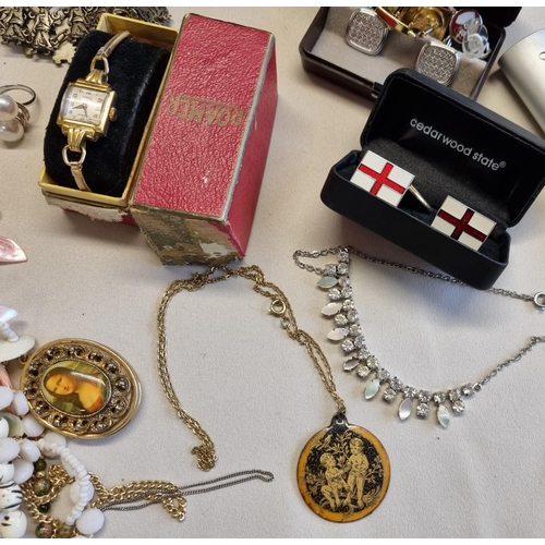 193 - A collection of Costume jewellery including; Wristwatch, Cufflinks, Beads etc