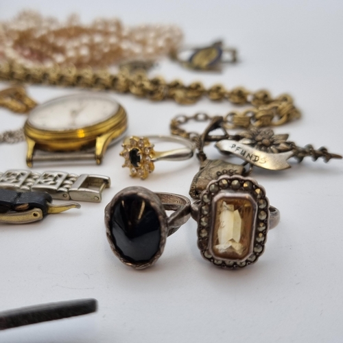 197 - A collection of Wristwatches and Costume Jewellery including a Citrine and Marcasite Ring and Tortoi... 