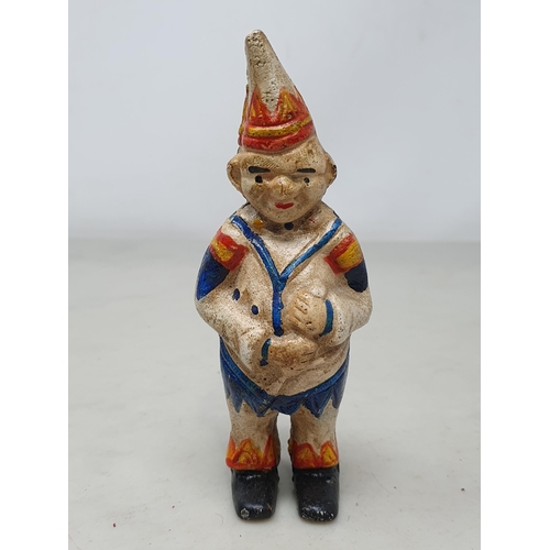 218 - Five Novelty figure cast metal Money Boxes, a standing bear figure, a clown, a Sailor, a Humpty Dump... 