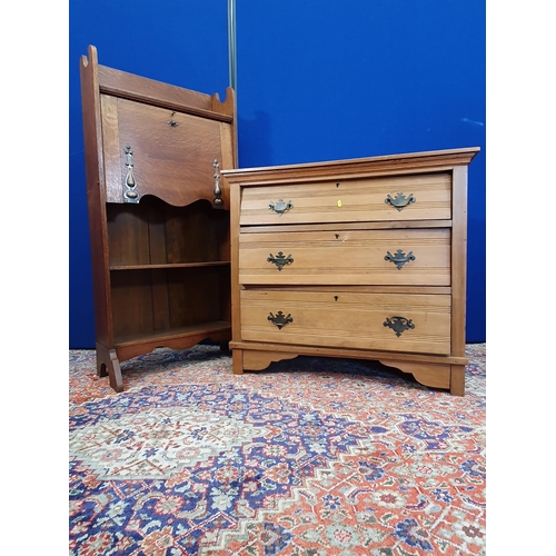 22 - An Edwardian satin walnut Chest of three long drawers 3ft W x 2ft 8in H and an oak Student's Bureau ... 