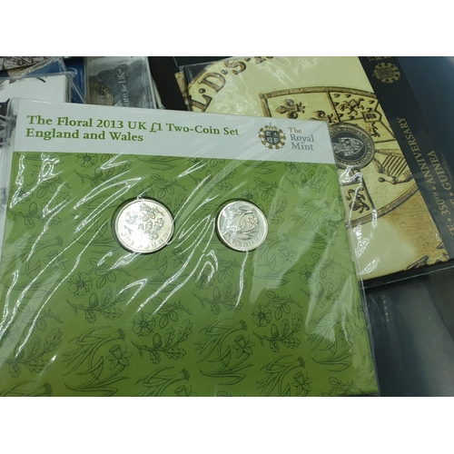 222 - A Collection of uncirculated One Pound and Two Pound Coins in Royal Mint Packs including UK Cities, ... 