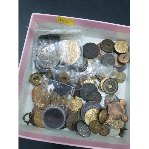 244 - A Collection of Coins, medals, Tokens including Russian 1790 5 Kopeks, 1797 Penny, Masonic Penny Tok... 