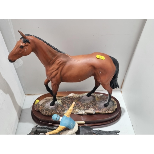 264 - A Royal Doulton Figure of Red Rum on wooden stand, 14in H, a Border Fine Arts Figure of Horse and Jo... 