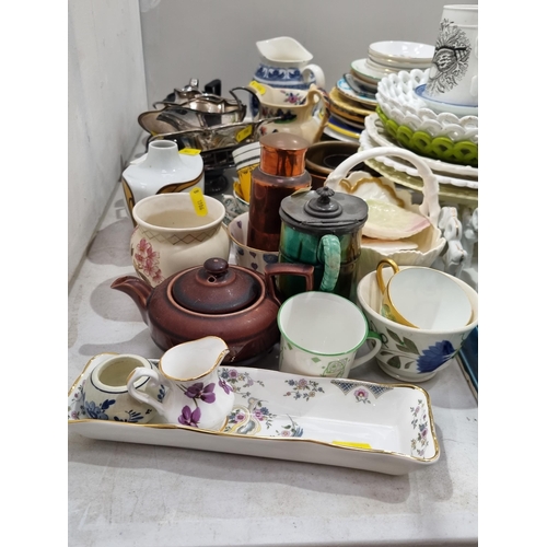 268 - A quantity of China including an Art Nouveau Tile, Plates, Jugs, also plated Items, a copper Jelly M... 