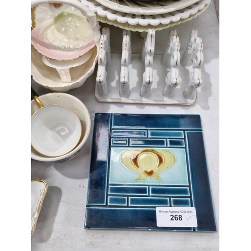 268 - A quantity of China including an Art Nouveau Tile, Plates, Jugs, also plated Items, a copper Jelly M... 