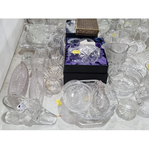 273 - A quantity of moulded and pressed Glass including Bowls,Candlesticks, Vases, etc (R4)