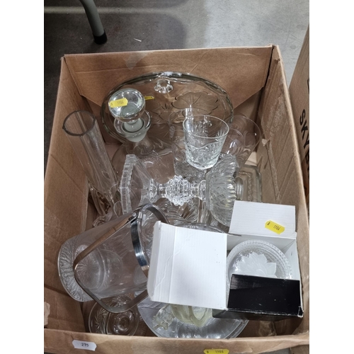 275 - A quantity of Glassware including a Decanter, a Cake Stand, Bowls, Tumblers, etc, (R4)