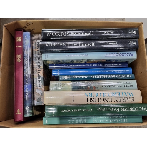 281 - Three boxes of Books including 'Martin Hardie, Watercolour Painting in Britain', 3 Vols, a selection... 