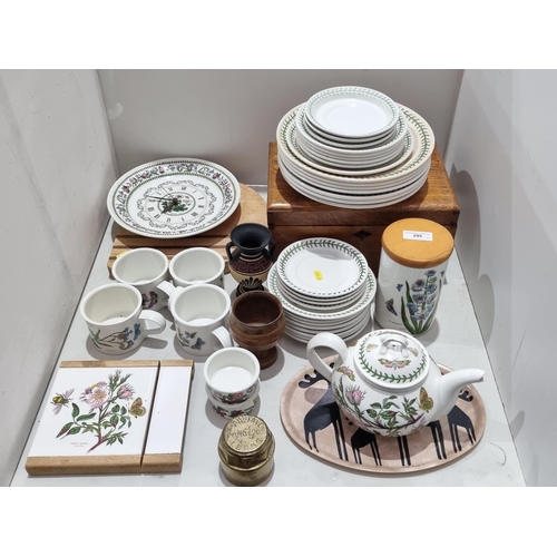 295 - A selection of Portmeirion including a Wall clock, Teapot, Storage Jar, Plates, Mugs, also a wooden ... 