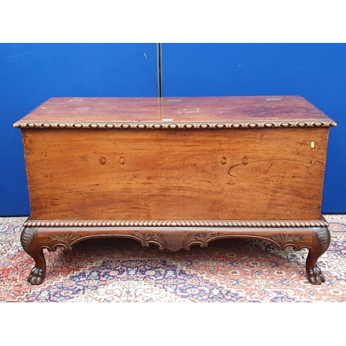 3 - An antique Continental hardwood Chest on leafage carved base with paw feet 4ft 8in W x 2ft 8in H (R7... 