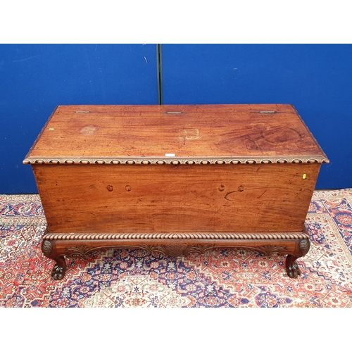 3 - An antique Continental hardwood Chest on leafage carved base with paw feet 4ft 8in W x 2ft 8in H (R7... 