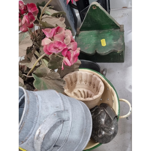 328 - A stoneware Jar, an enamelled Colander, two Tate & Lyle Sugar Boxes, a Lantern, a small painted Cand... 