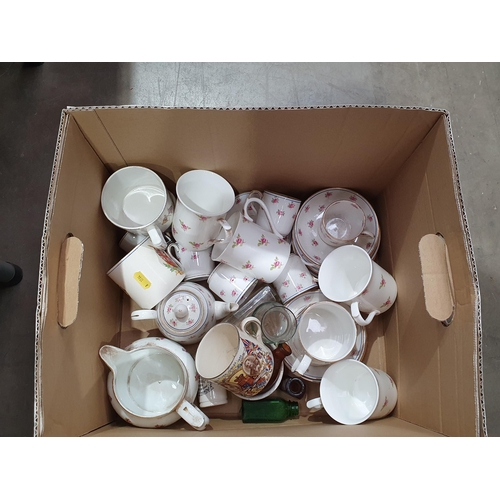 343 - Two boxes containing a Puzzle, Game Boards, Commemorative Mugs, Teaware, etc, (R4)