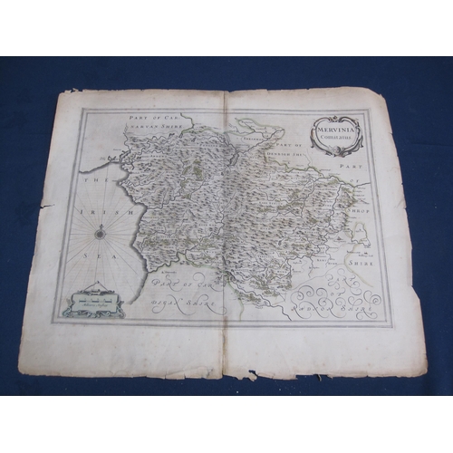 363 - W. BLAEU. An engraved  Map of Radnorshire, unframed, mounted, 14 1/2 x 19 in; an engraved map of Mer... 