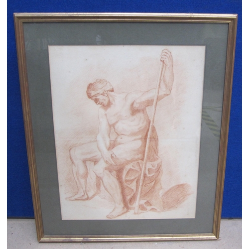 366 - MANNER OF CARLO MARATTA. A Nude Male Figure with Staff, red crayon, 21 x 15 1/2 in ; another figure ... 