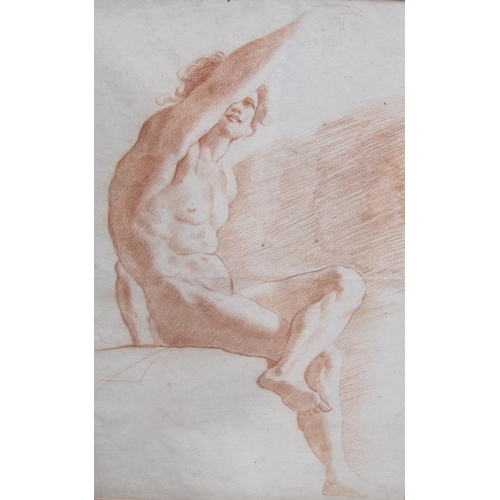 366 - MANNER OF CARLO MARATTA. A Nude Male Figure with Staff, red crayon, 21 x 15 1/2 in ; another figure ... 