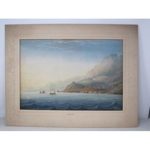 371 - FOLLOWER OF GEORGE H. BELLASIS. 'Off Funchal ', watercolour, unframed, 12 x 17 in; an unframed water... 