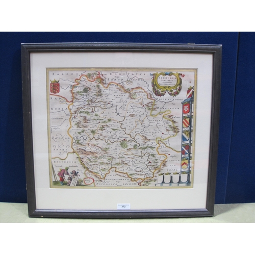 372 - JOAN BLAEU. Herefordia Comitatus, engraved map , coloured, Pl.16 x 19 in (Mez)