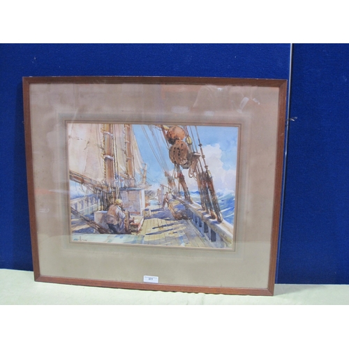 377 - WILLIAM HYAMS. 'On Deck', signed, watercolour, 15 x 20 in (Mez)