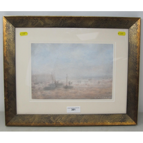 381 - W.MASON. Beached Boats, signed, pastel, 7 1/4 x 10 3/4 in (Mez)