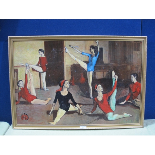 397 - F.B. A Ballet Class, signed with initials, oil on canvas, Bacon and address written on reverse of ca... 