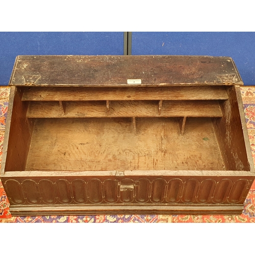 4 - A 17th Century oak Book Box with sloping lid and nulled carved front 2ft 6in W x 1ft H, lid is loose... 