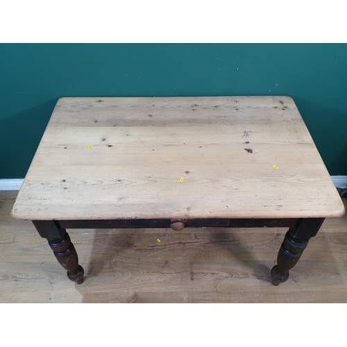 419 - A Victorian pine scrub top Farmhouse Table fitted single side drawer raised on turned supports 4ft 2... 