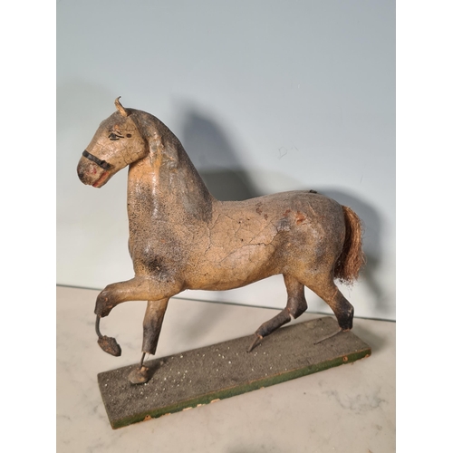 44 - Two Folk Art type toy Horses, a wooden Arm and a papier machier Head, all A/F (R7)