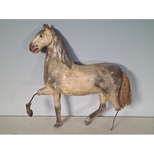 44 - Two Folk Art type toy Horses, a wooden Arm and a papier machier Head, all A/F (R7)