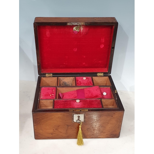 464 - A 19th Century rosewood Sewing Box with fitted interior 10in W x 6in H and an oak cased Calendar 9in... 