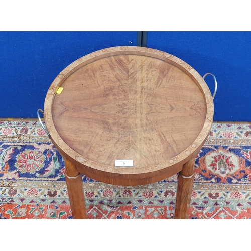 5 - An Art Deco style walnut tray top circular Occasional Table 1ft 8in D x 1ft 6in H (R6)