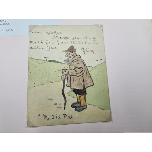 57 - An early 1900's Autograph Album containing watercolours, signed photographs including Malcolm Campbe... 