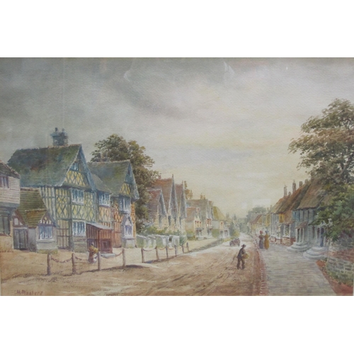 634 - H.MASTERS. A street scene with Figures, said to be at Rye signed, watercolour, 14 x 20 in (Mez)