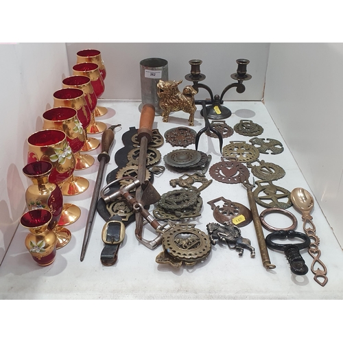 A quantity of Horse Brasses, a Steel, a brass Dragon, a Candelabra, a