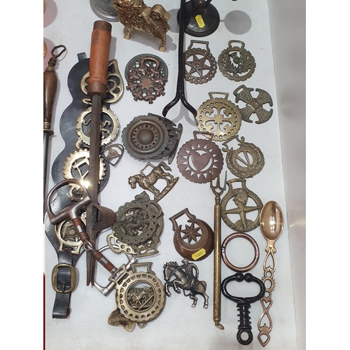 A quantity of Horse Brasses, a Steel, a brass Dragon, a Candelabra, a