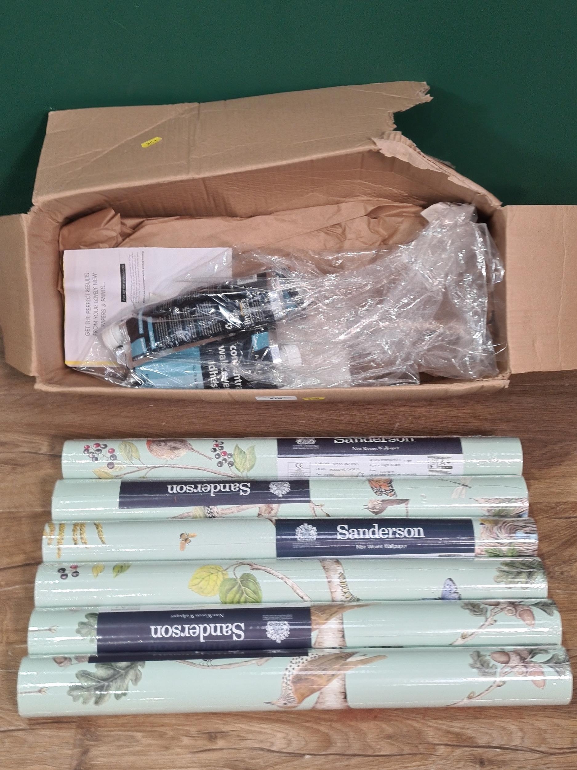 Six unopened rolls of Sanderson Woodland Chorus Wallpaper and three