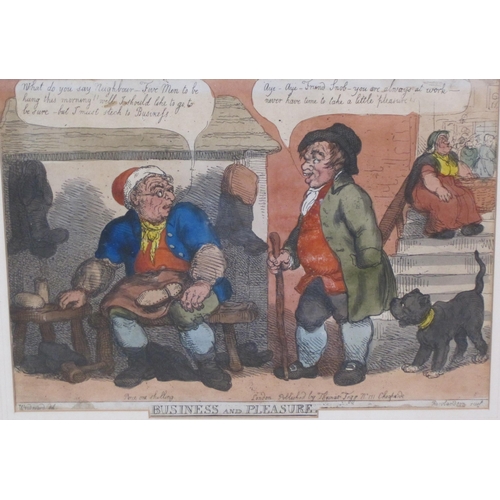 701 - A Group of four caricature prints: comprising 'A Hint to Young Officers', by Rowlandson after Woodwa... 