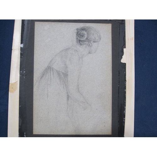 710 - FRENCH SCHOOL, 19th CENTURY. Portrait sketch of a Girl, pencil on paper laid down on backing card, b... 