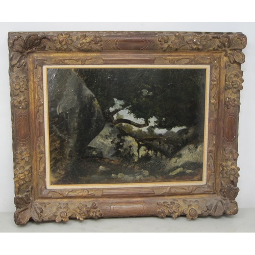 733 - ATTRIBUTED TO ANTOINE LOUIS BARYE (1795-1875). A Rocky Forest Floor, bears signature, oil on paper l... 