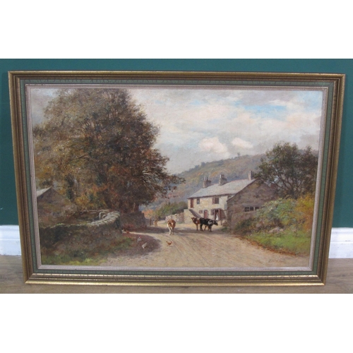 738 - JOSIAH CLINTON JONES RCA (1848-1936). A Welsh Village , signed, oil on canvas, 20 x 30 in